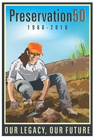 national historic preservation act celebrates 50 years logo with female archaeologist